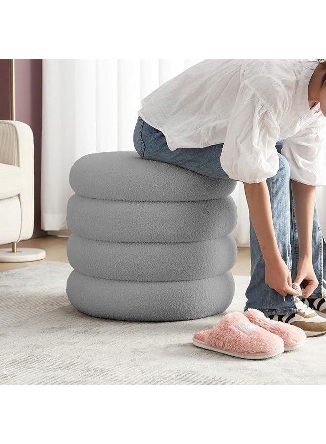 NKX Round Upholstered Ottoman Footstool Soft Fleece Fabric Padded Seat for Bedroom and Vanity - Image 5
