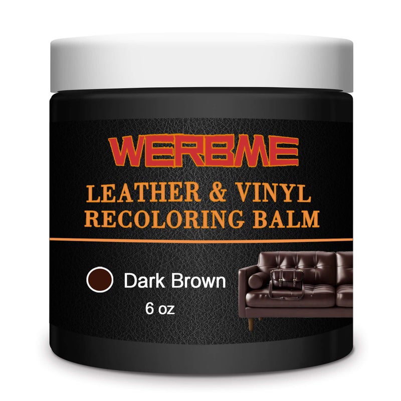 WERBME Leather Recoloring Balm & Color Restorer - Multipurpose Dye & Paint for Faded Leather Couches, Car Seats, Shoes | Fix Scratches on Clothing, Furniture & Accessories(Dark Brown) - Image 1