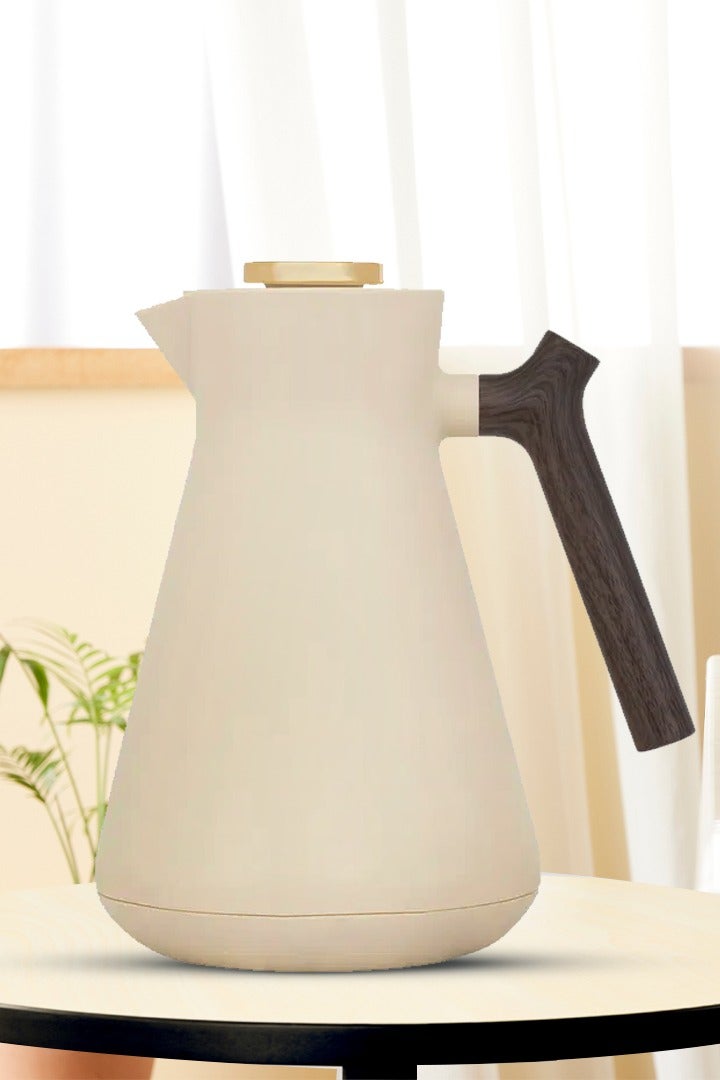Alsaif Gallery Everest Amada Thermos 1 Liter Beige With Wooden Handle - Image 1