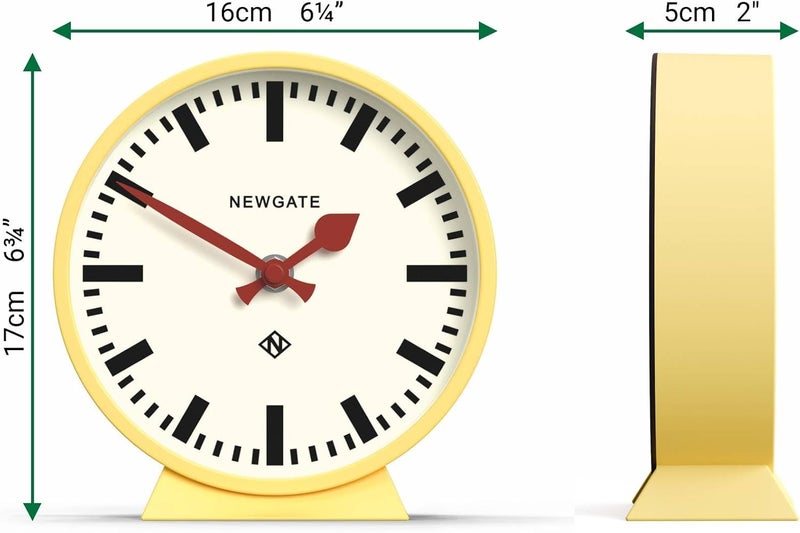 NEWGATE ® M Mantel Railway Desk Clock | Modern Round Station Clock Design | Yellow | Contemporary Style for Desk, Table, Shelf or Bedside - Image 4