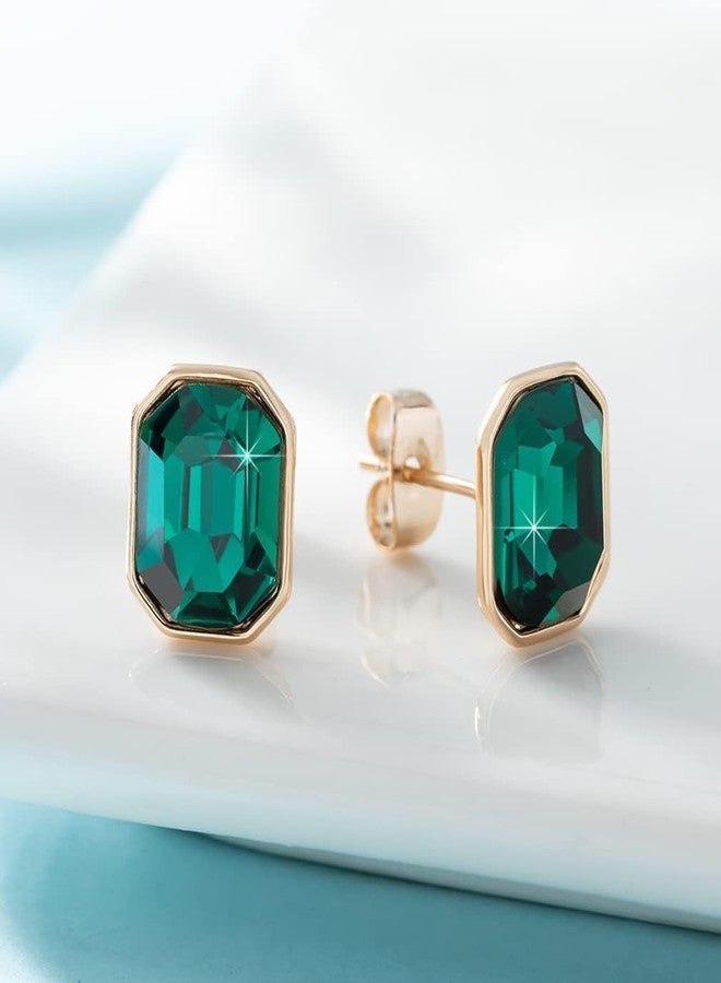 EVEVIC Austrian Crystal Octagon Stud Earrings for Women Fashion 925 Sterling Silver Hypoallergenic Jewelry (Emerald) - Image 5