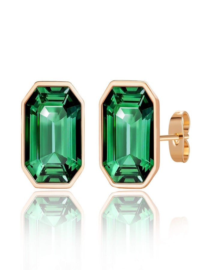 EVEVIC Austrian Crystal Octagon Stud Earrings for Women Fashion 925 Sterling Silver Hypoallergenic Jewelry (Emerald) - Image 1