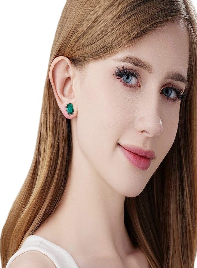 EVEVIC Austrian Crystal Octagon Stud Earrings for Women Fashion 925 Sterling Silver Hypoallergenic Jewelry (Emerald) - Image 4