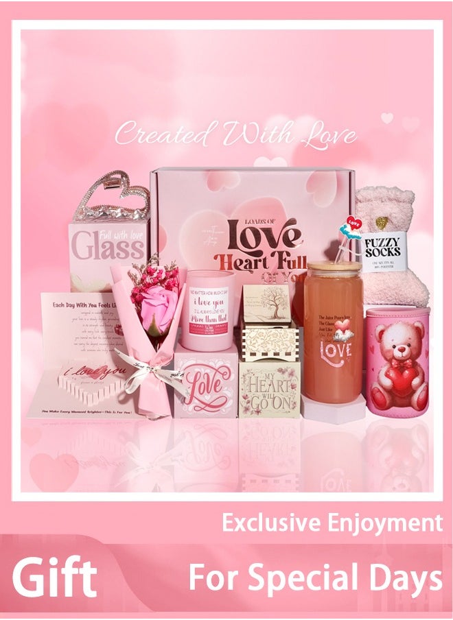 Arabest Romantic Gift Box for Wife & Fiancée - Glass Cup, Music Box & Silk Rose Bouquet (Wedding/Anniversary Gift for Her)  - Image 1
