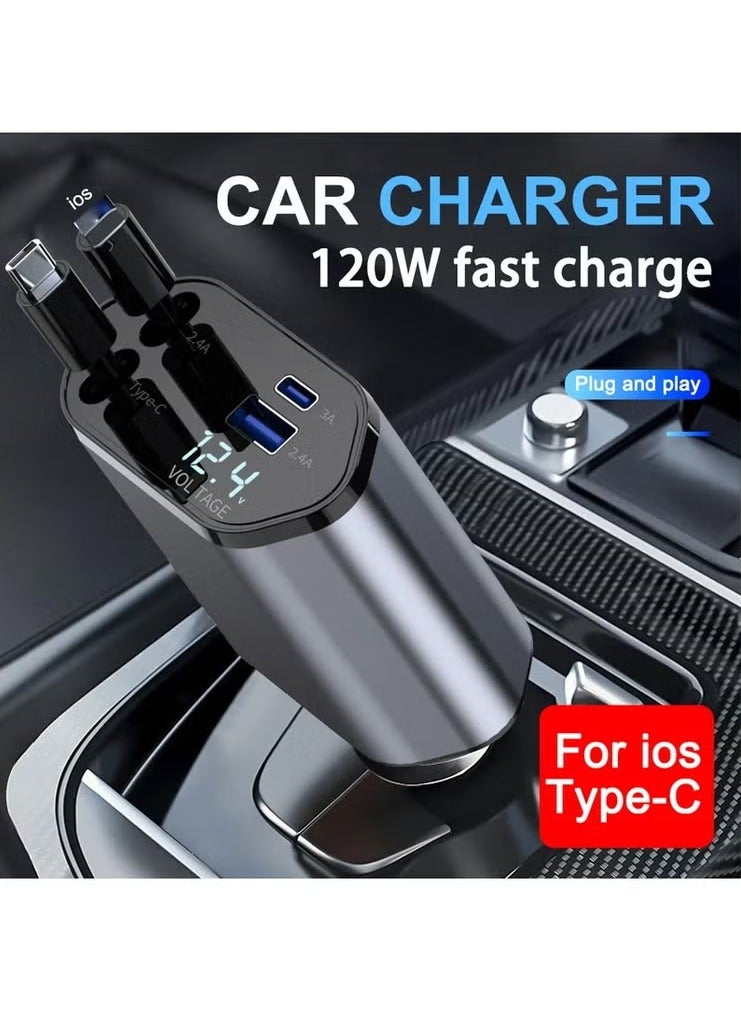 MIGOFAST Car Charger  Fast Charging 4 in 1 Adapter with Collapsible Lightning & Type C Cables Dual USB Ports & Voltage Display  Compatible with iPhone iPad Galaxy Powerfull Output - Image 2
