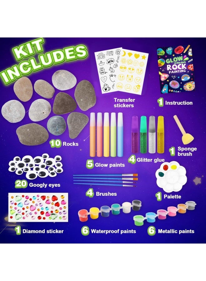 Moonmen Rock Painting Kit- Glow in The Dark Rock Kit, Arts and Crafts for Kids Ages 6-12, Art Supplies Toy, Kids Craft Paint Kits, Arts & Crafts for Boys Girls Birthday Party Gift Toy - Image 2