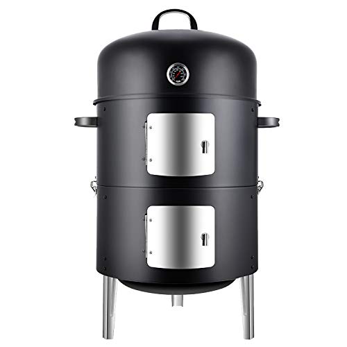 Realcook Vertical 17 Inch Steel Charcoal Smoker, Heavy Duty Round BBQ Grill for Outdoor Cooking, Black - Image 1