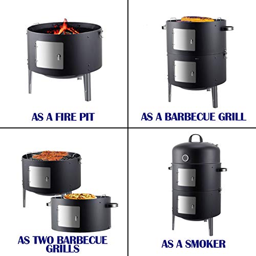 Realcook Vertical 17 Inch Steel Charcoal Smoker, Heavy Duty Round BBQ Grill for Outdoor Cooking, Black - Image 2