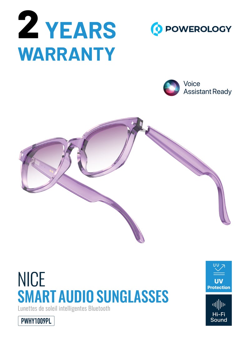 Powerology Nice Smart Audio Sunglasses with Smart Touch Control, HiFi Sound & UV Protection / 8H Playtime / Voice Assistant / Low Latency / Automatic Pairing / Bluetooth Stereo - Purple - Image 1