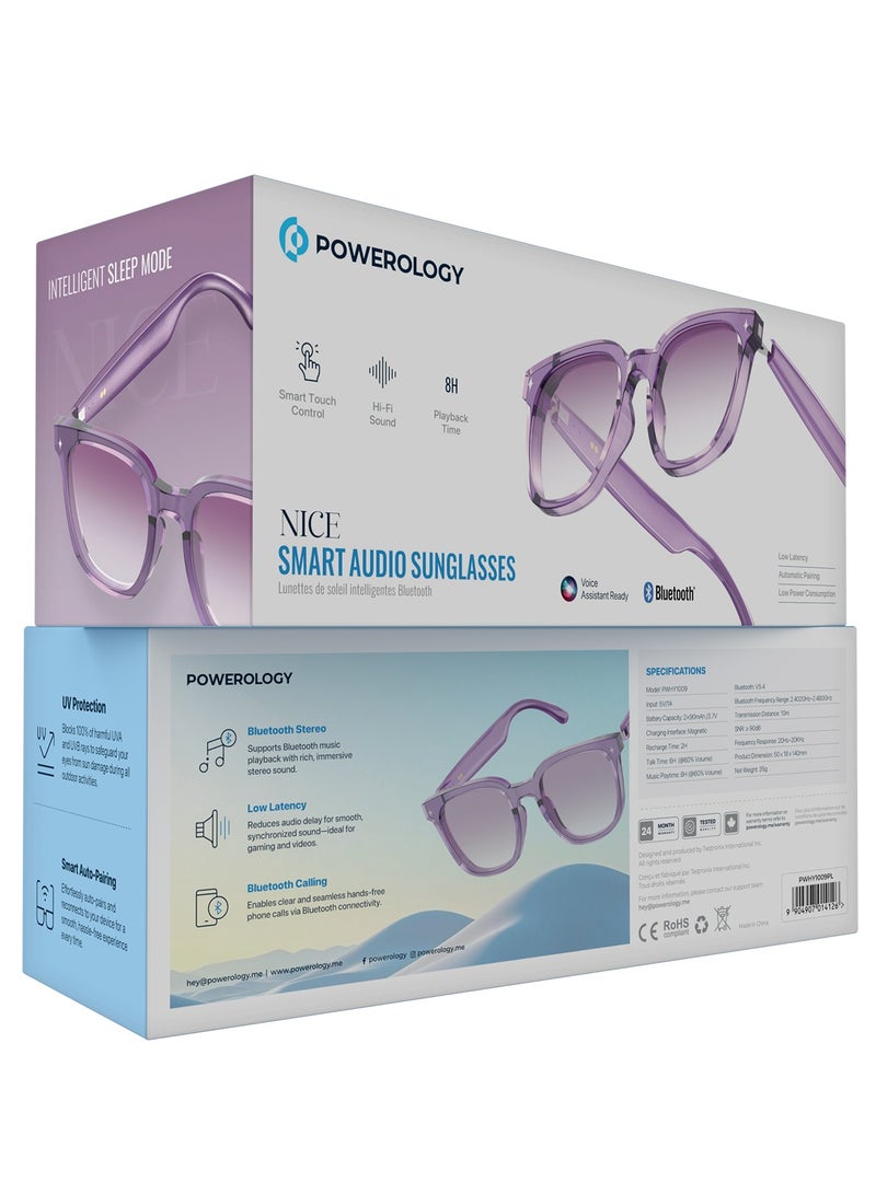 Powerology Nice Smart Audio Sunglasses with Smart Touch Control, HiFi Sound & UV Protection / 8H Playtime / Voice Assistant / Low Latency / Automatic Pairing / Bluetooth Stereo - Purple - Image 5