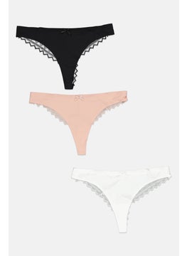 bebe Women 3 Pieces Pack Mesh Underwear Panty, White/Black  - Image 2