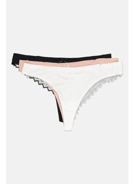 bebe Women 3 Pieces Pack Mesh Underwear Panty, White/Black  - Image 3