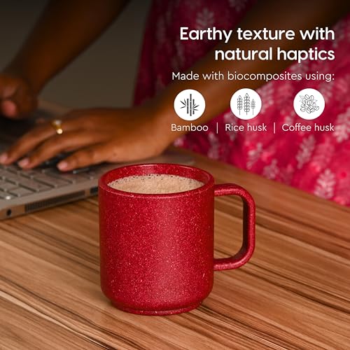 Eha Earth Friendly Java Coffee Mug | Mugs for Gift Made with Rice Husk Biocomposite | Coffee Mugs Set of 6, 350ml | Microwave Safe Mugs for Coffee (Reheat Only) | Coffee Cups and Mugs | Coral - Image 4
