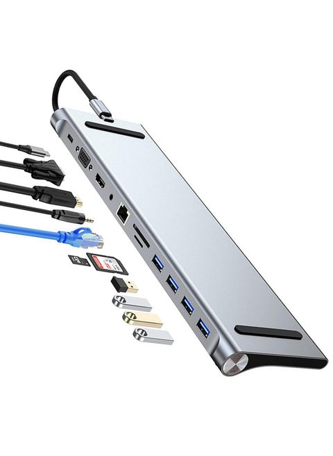11 in 1 USB C Docking Station with 4K HDMI VGA SD TF Reader 4 USB 3.0 Ports RJ45 Ethernet  Adapter for MacBook Mac Pro iMac and More  Ultimate Connectivity Solution