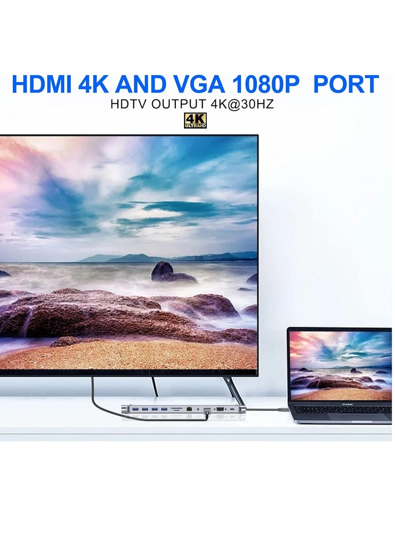 MIGOFAST - 11 in 1 USB C Docking Station with 4K HDMI VGA SD TF Reader 4 USB 3.0 Ports RJ45 Ethernet  Adapter for MacBook Mac Pro iMac and More  Ultimate Connectivity Solution - Image 1