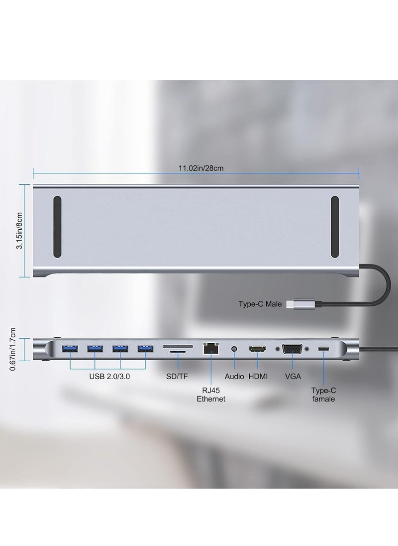MIGOFAST - 11 in 1 USB C Docking Station with 4K HDMI VGA SD TF Reader 4 USB 3.0 Ports RJ45 Ethernet  Adapter for MacBook Mac Pro iMac and More  Ultimate Connectivity Solution - Image 1