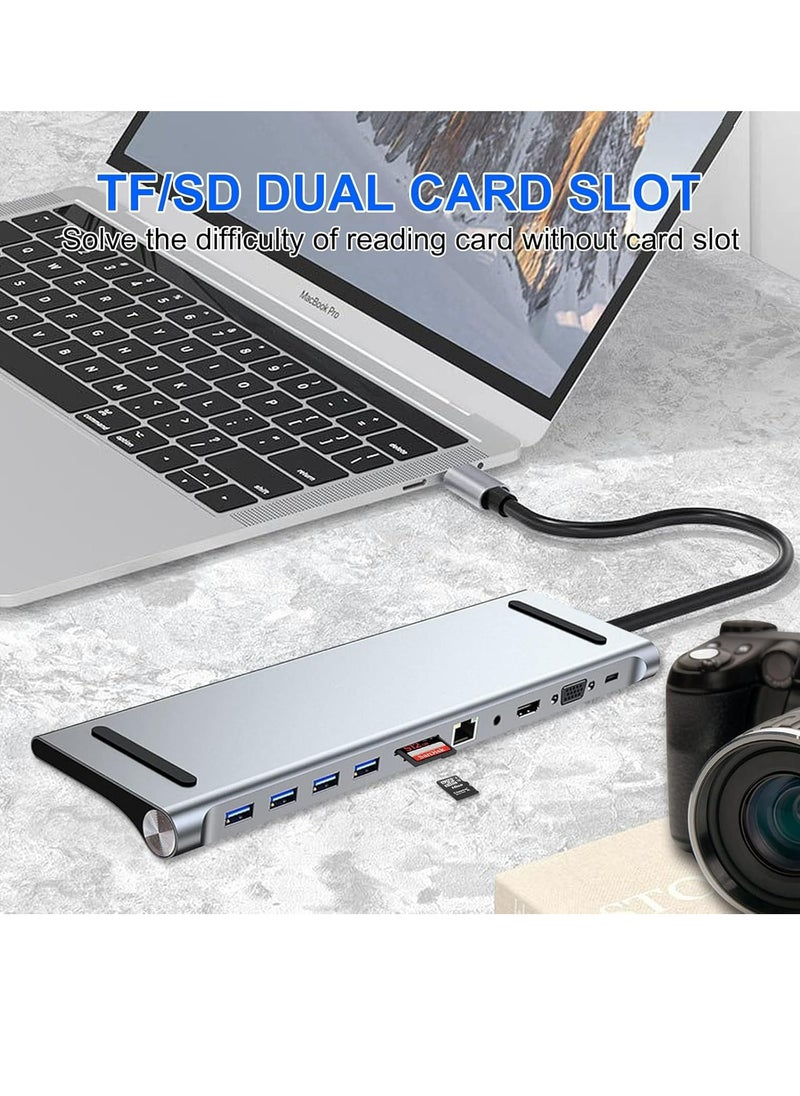 MIGOFAST - 11 in 1 USB C Docking Station with 4K HDMI VGA SD TF Reader 4 USB 3.0 Ports RJ45 Ethernet  Adapter for MacBook Mac Pro iMac and More  Ultimate Connectivity Solution - Image 1