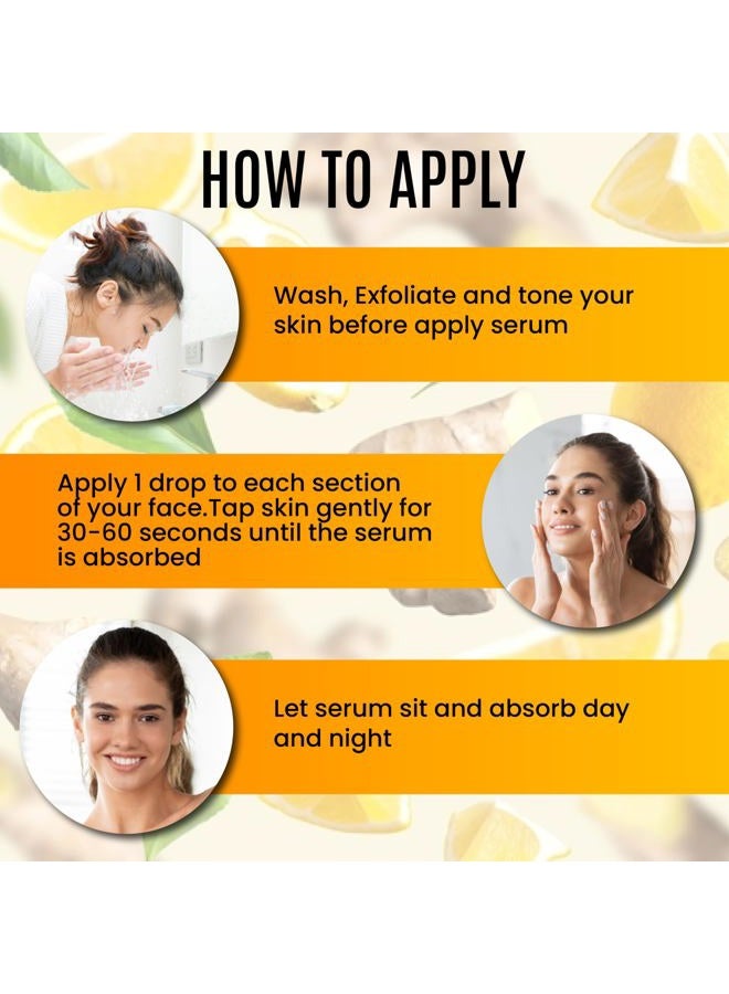 dermaxgen Ginger Face Serum + Vitamin C + Turmeric, Organic Acne Treatment, Clear skin Tone, Hydrate Dull & Dry Skin, Anti-Aging Facial Serum - 1 FL OZ - Image 3