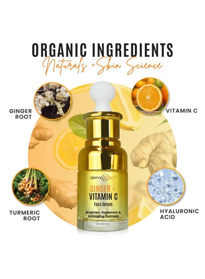 dermaxgen Ginger Face Serum + Vitamin C + Turmeric, Organic Acne Treatment, Clear skin Tone, Hydrate Dull & Dry Skin, Anti-Aging Facial Serum - 1 FL OZ - Image 2