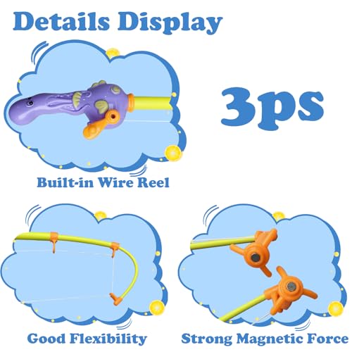 Timisea 3 Pcs Fishing Rod Pole Pool ToyFishing Bath Toys Game for Bath Time CarnivalEducational Learning Toys for Children Magnetic Fishing Rod Game - Image 5