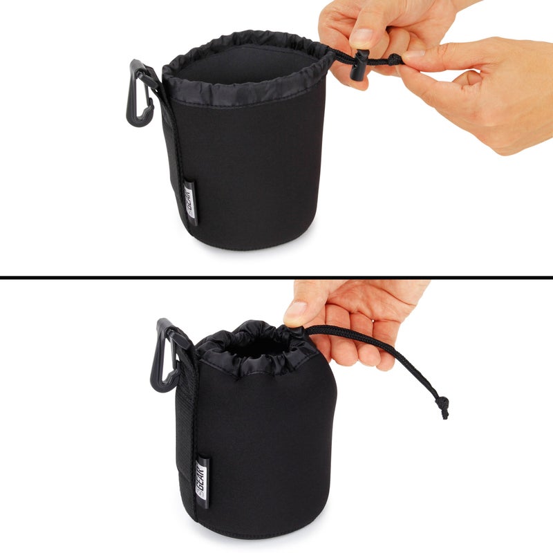 USA GEAR FlexARMOR Protective Neoprene Lens Case Pouch Set 3-Pack - Small, Medium and Large Cases Hold Lenses up to 70-300mm with Drawstring Opening, Attached Clip, Reinforced Belt Loop (Black) - Image 5