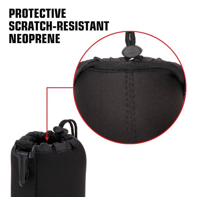 USA GEAR FlexARMOR Protective Neoprene Lens Case Pouch Set 3-Pack - Small, Medium and Large Cases Hold Lenses up to 70-300mm with Drawstring Opening, Attached Clip, Reinforced Belt Loop (Black) - Image 4