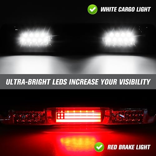 Bomusou LED Third 3rd Brake Light Fit for Chevy Silverado/GMC Sierra 1500 2500HD 3500HD 2007-2013, Rear Cargo Lamp High Mount Stop light (Smoke Lens) - Image 3