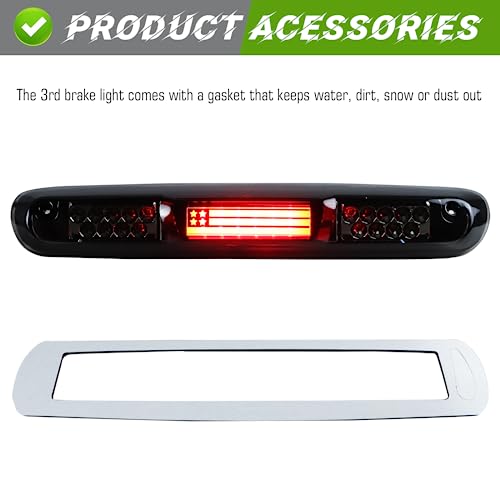 Bomusou LED Third 3rd Brake Light Fit for Chevy Silverado/GMC Sierra 1500 2500HD 3500HD 2007-2013, Rear Cargo Lamp High Mount Stop light (Smoke Lens) - Image 4