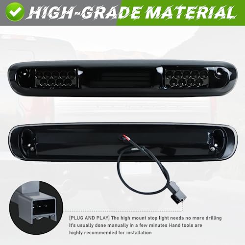 Bomusou LED Third 3rd Brake Light Fit for Chevy Silverado/GMC Sierra 1500 2500HD 3500HD 2007-2013, Rear Cargo Lamp High Mount Stop light (Smoke Lens) - Image 5