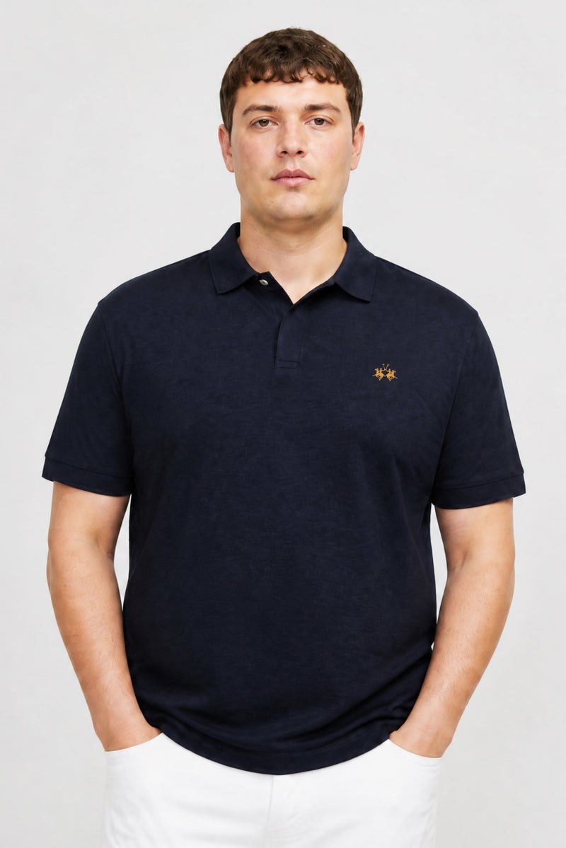 La Martina Men Regular Fit Embroidered Logo Short Sleeve Polo Shirt, Navy Blue - Image 1
