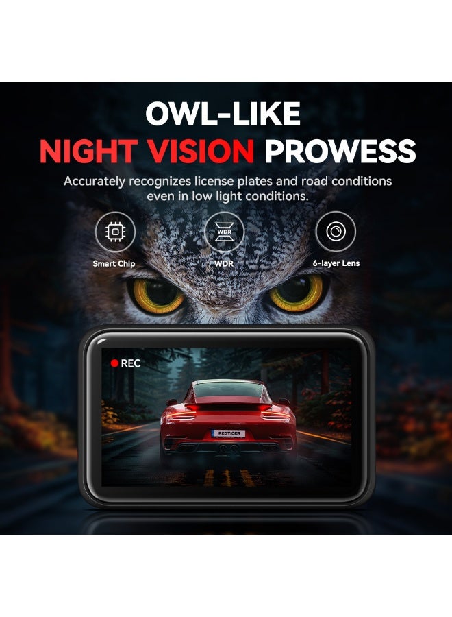 REDTIGER A4 Dash Cam – 4K Front + 1080P Rear with Voice Control and 5.8GHz Wi-Fi - Image 2