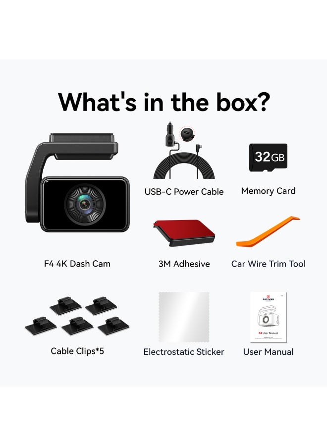 REDTIGER A4 Dash Cam – 4K Front + 1080P Rear with Voice Control and 5.8GHz Wi-Fi - Image 1