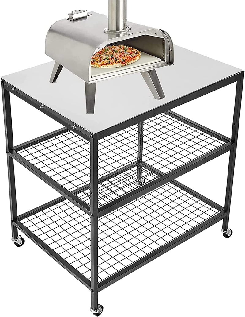 Generic Indian Decor 89123 ThreeShelf Movable Food Prep Work Cart Table Stainless Steel Grill Cart Modular Table Wheels Commercial Kitchen Table Heavy Duty Grill Cart Outdoor Cart 31524355  - Image 1