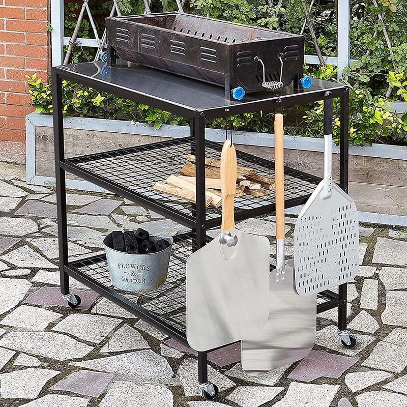 Generic Indian Decor 89123 ThreeShelf Movable Food Prep Work Cart Table Stainless Steel Grill Cart Modular Table Wheels Commercial Kitchen Table Heavy Duty Grill Cart Outdoor Cart 31524355  - Image 2