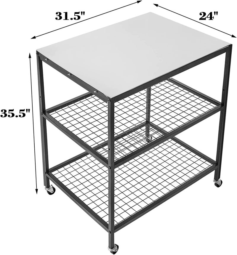 Generic Indian Decor 89123 ThreeShelf Movable Food Prep Work Cart Table Stainless Steel Grill Cart Modular Table Wheels Commercial Kitchen Table Heavy Duty Grill Cart Outdoor Cart 31524355  - Image 3
