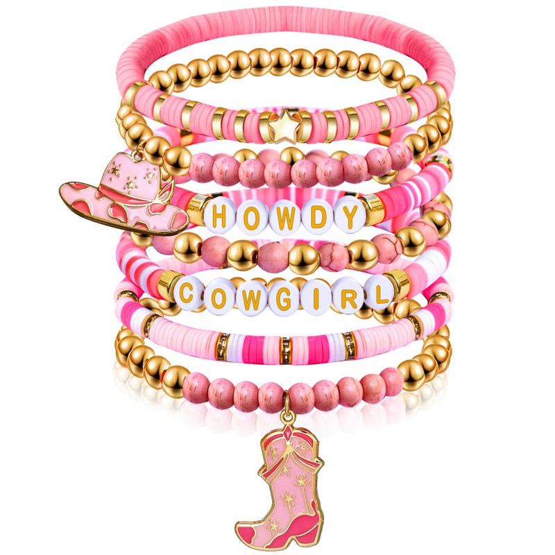 lakayfimily Cute Western Cowgirl Bracelets for Women girls Beaded Stackable Stretch Bracelets Cowgirl Hat Boot Charms Bohemian Jewelry Gifts - Image 1