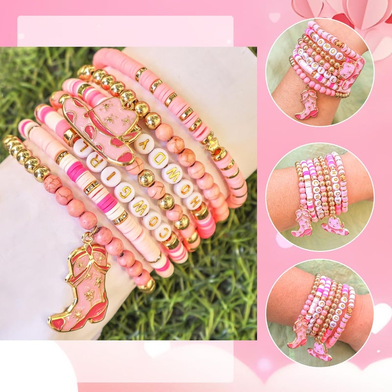lakayfimily Cute Western Cowgirl Bracelets for Women girls Beaded Stackable Stretch Bracelets Cowgirl Hat Boot Charms Bohemian Jewelry Gifts - Image 3