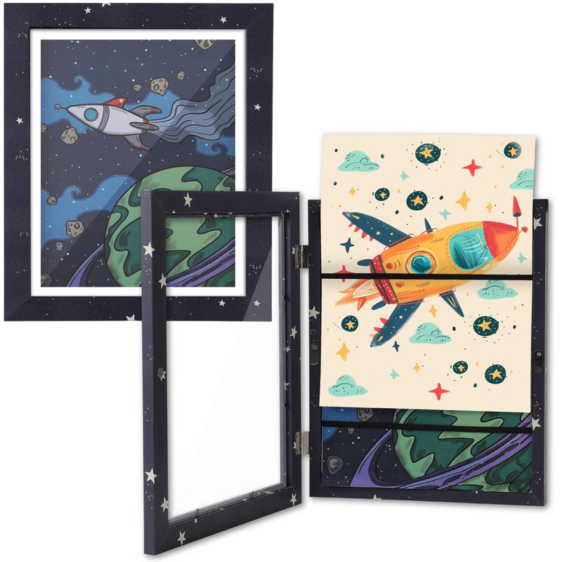 Hippo Creation Changeable Kids Artwork Frames Star Pattern - Art Storage & Art Display for Kids Artwork, Holds 80 Artworks, 8.5x11â€, Magnetic Lock, Elastic Band, Hanging Hooks & Stand for Home Decor - Image 1