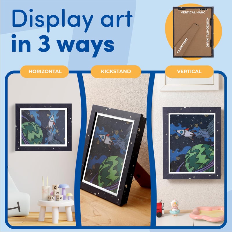 Hippo Creation Changeable Kids Artwork Frames Star Pattern - Art Storage & Art Display for Kids Artwork, Holds 80 Artworks, 8.5x11â€, Magnetic Lock, Elastic Band, Hanging Hooks & Stand for Home Decor - Image 3