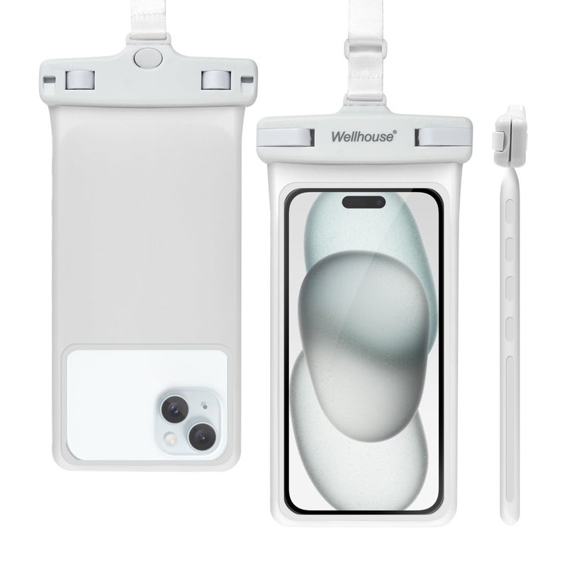 wellhouse Waterproof Phone Pouch, Waterproof Phone Case for iPhone 16 15 14 13 12 Pro Max XS Samsung, IPX8 3D Cellphone Dry Bag Beach Essentials (1 Pack - White7.0, 7 inch) - Image 1