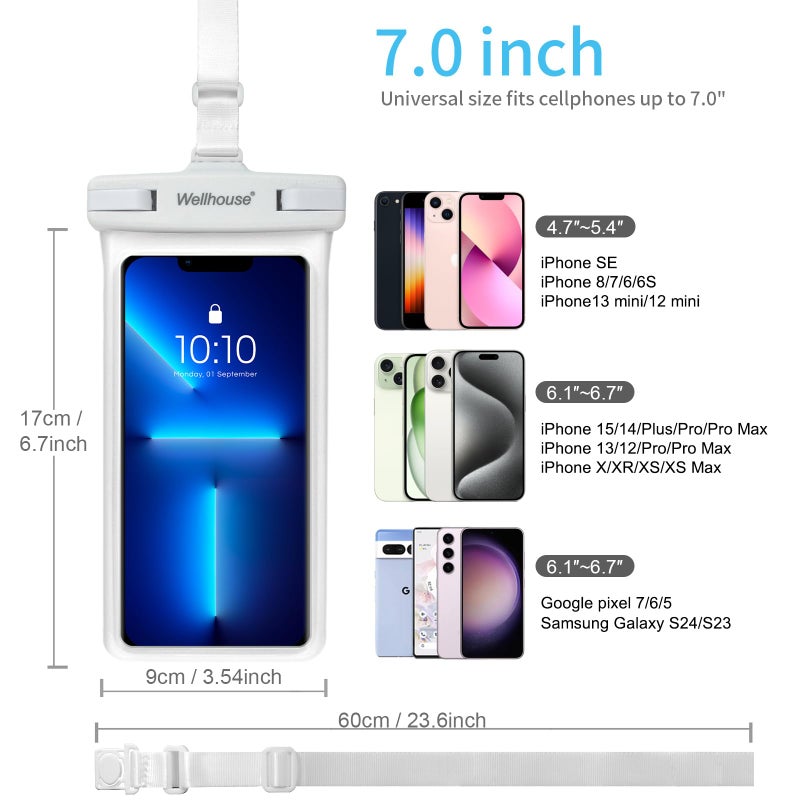 wellhouse Waterproof Phone Pouch, Waterproof Phone Case for iPhone 16 15 14 13 12 Pro Max XS Samsung, IPX8 3D Cellphone Dry Bag Beach Essentials (1 Pack - White7.0, 7 inch) - Image 5