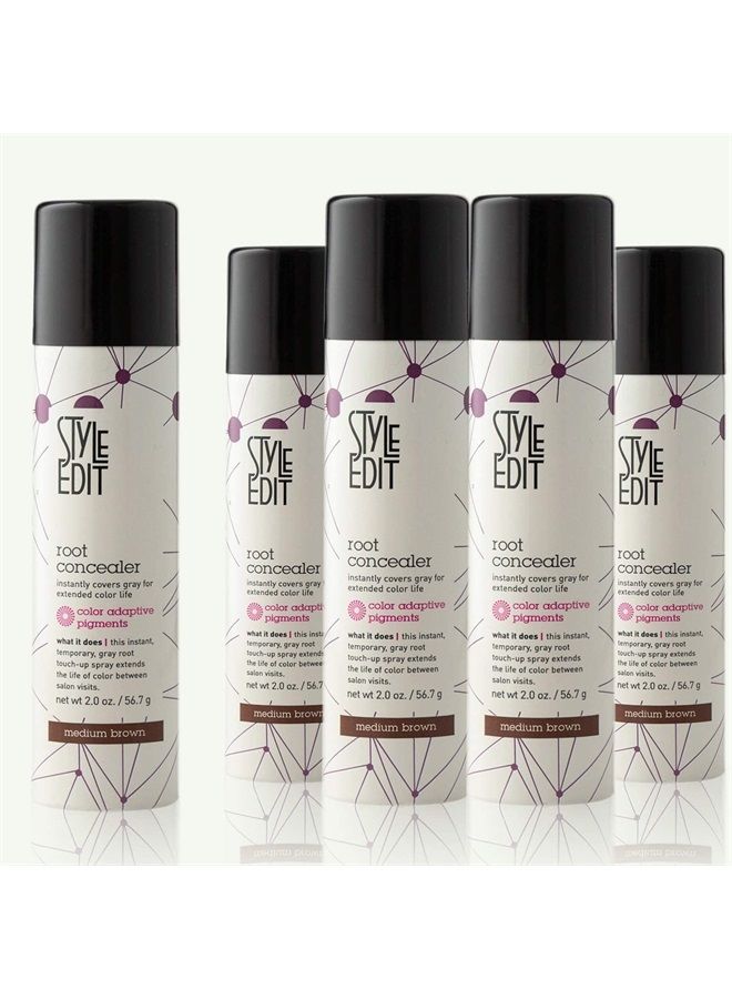 STYLE EDIT سبراي تصحيح الجذور بني متوسط من ستايل إيديت يغطي الشيب والجذور الداكنة على الفور - جودة صالون احترافية 5 عبوات - Image 1