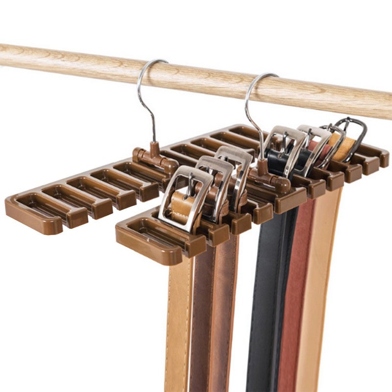 DayCount Pack of 2 Tie Belt Organizer Storage Rack Multifuction Rotating Ties Scarf Hanger Holder Closet Organization Wardrobe Finishing Rack for Men and Women Brown