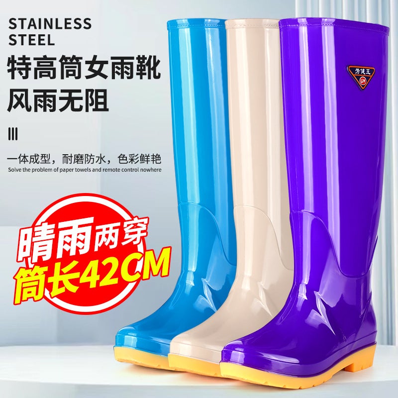 أحذية مطر عالية للنساء مع نعل وتر البقر، أحذية مطر طويلة مقاومة للماء للرجال والنساء، أحذية مطاطية غير قابلة للانزلاق للمطبخ، أحذية عمل - Image 3