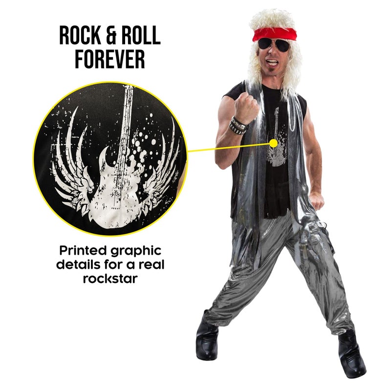 Morph 80s Rocker Costume Men, Rockstar Outfit, Rock and Roll Attire, Retro Rocker Look, 80 s Rocker Costume Outfit For Men, Large - Image 4