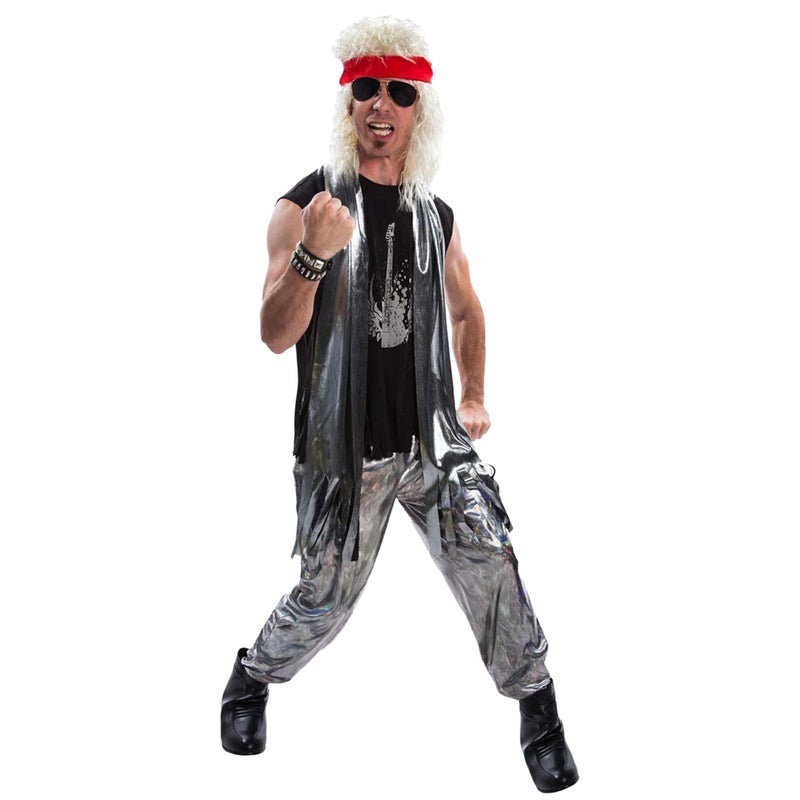 Morph 80s Rocker Costume Men, Rockstar Outfit, Rock and Roll Attire, Retro Rocker Look, 80 s Rocker Costume Outfit For Men, Large - Image 1