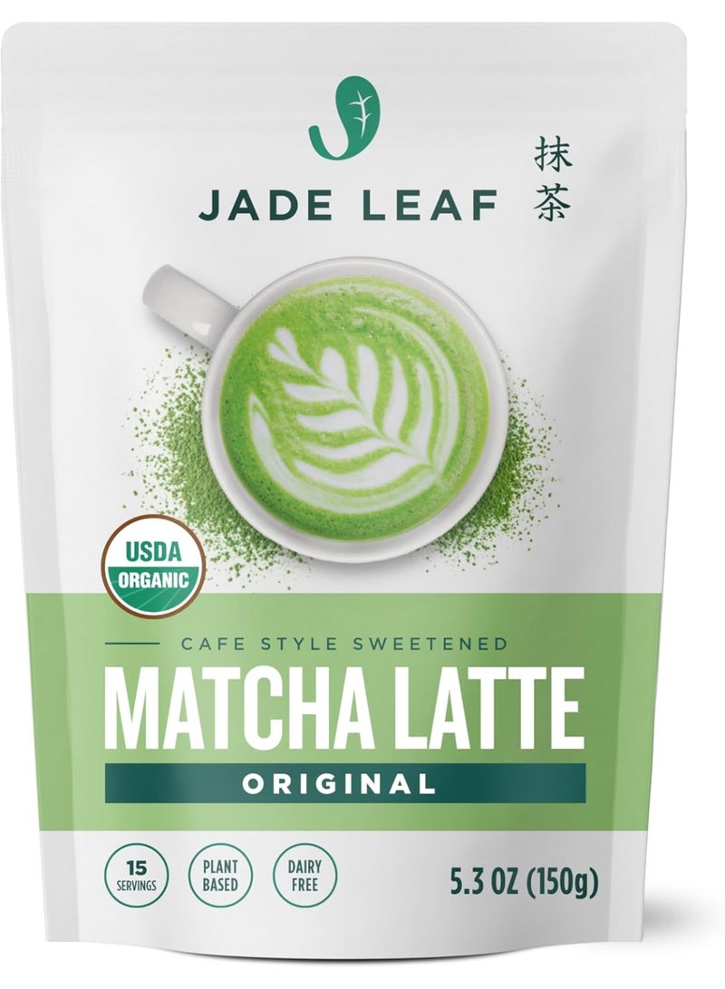 Jade Leaf Matcha Organic Coffee Style Sweetened Matcha Latte Premium Barista Crafted Mix - Original - Authentic Japanese Origin (5.3 Ounce Pouch)