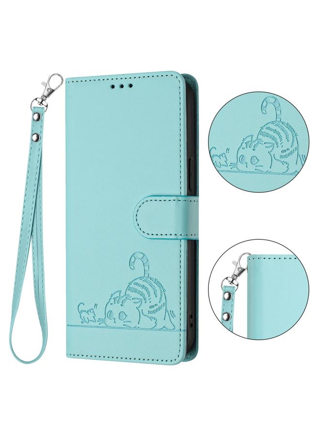 Zaboon Case For iPhone 11 Cat Rat Embossed Pattern RFID PU Phone Case with Wrist Strap - Image 2