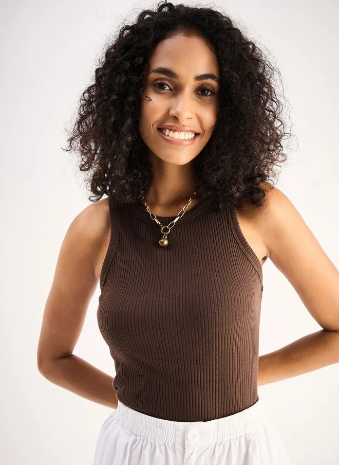 ساسافراس Fitted Brown Cotton Top for Women