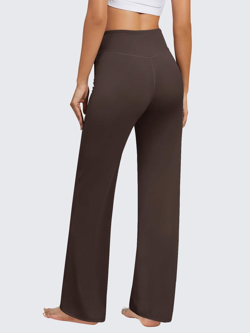 FireSwan Yoga Pants Women Wide Leg Pants High Waist Stretch Dress Loose Casual Lounge Sweatpants with Pockets Brown - Image 4